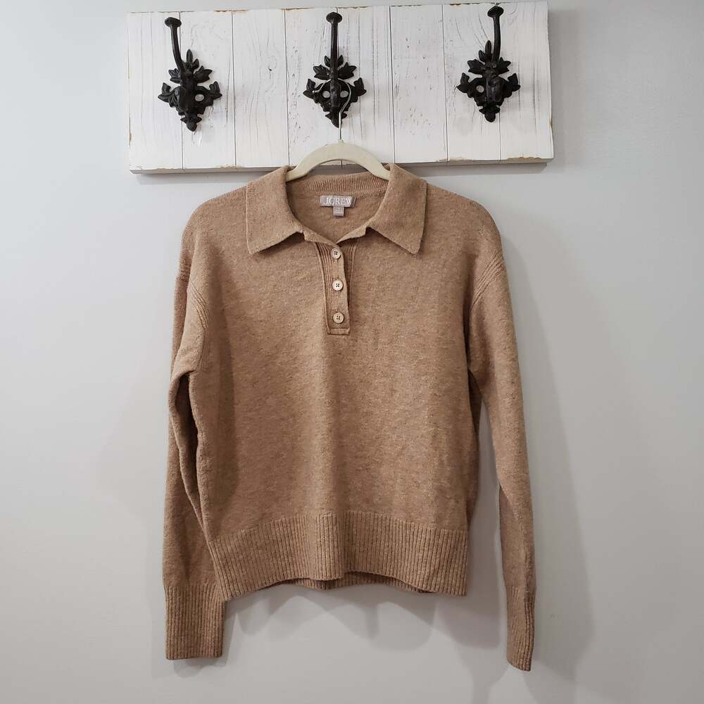 J Crew Supersoft Yarn Sweater Polo Womens S Tan Camel Long Sleeve Collared